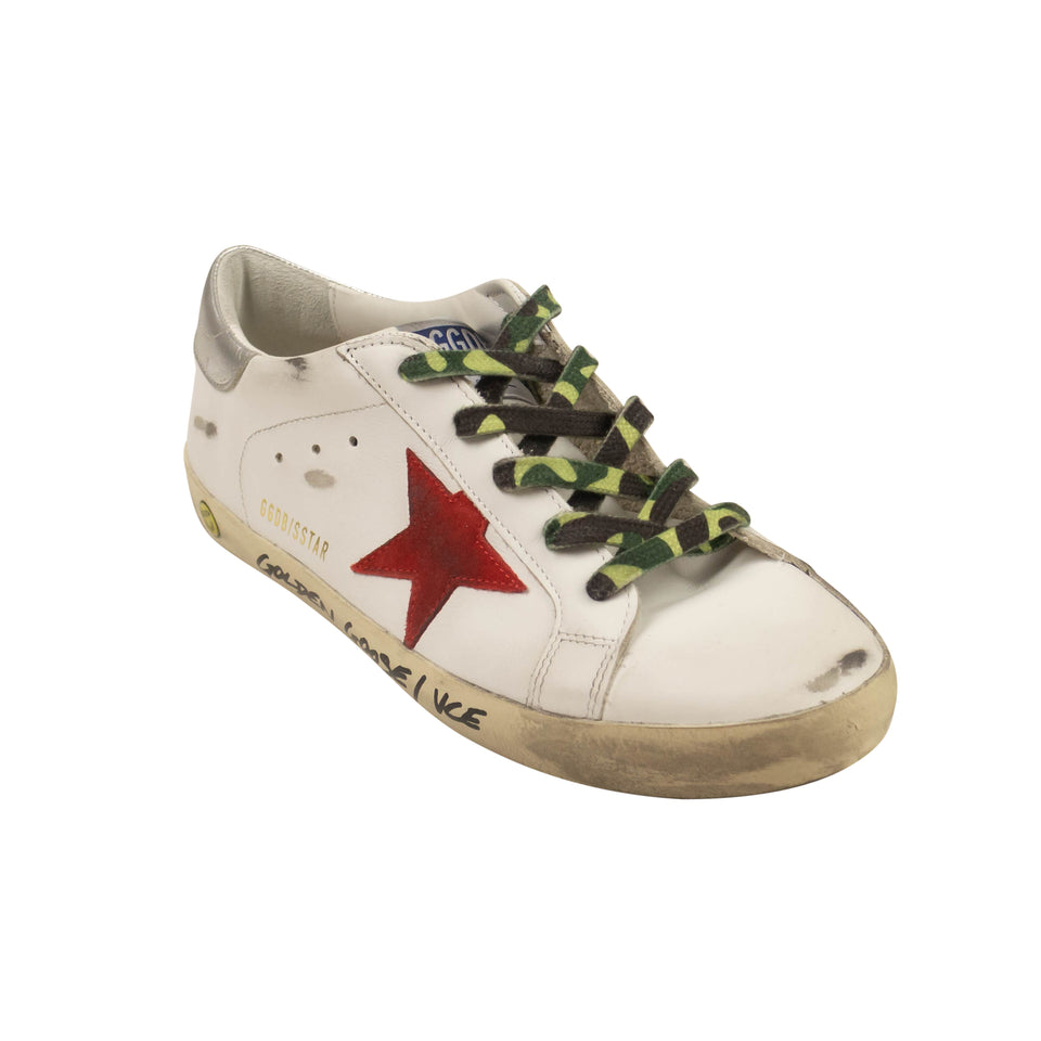 Children's White Leather Upper Nabuk Star Sneakers