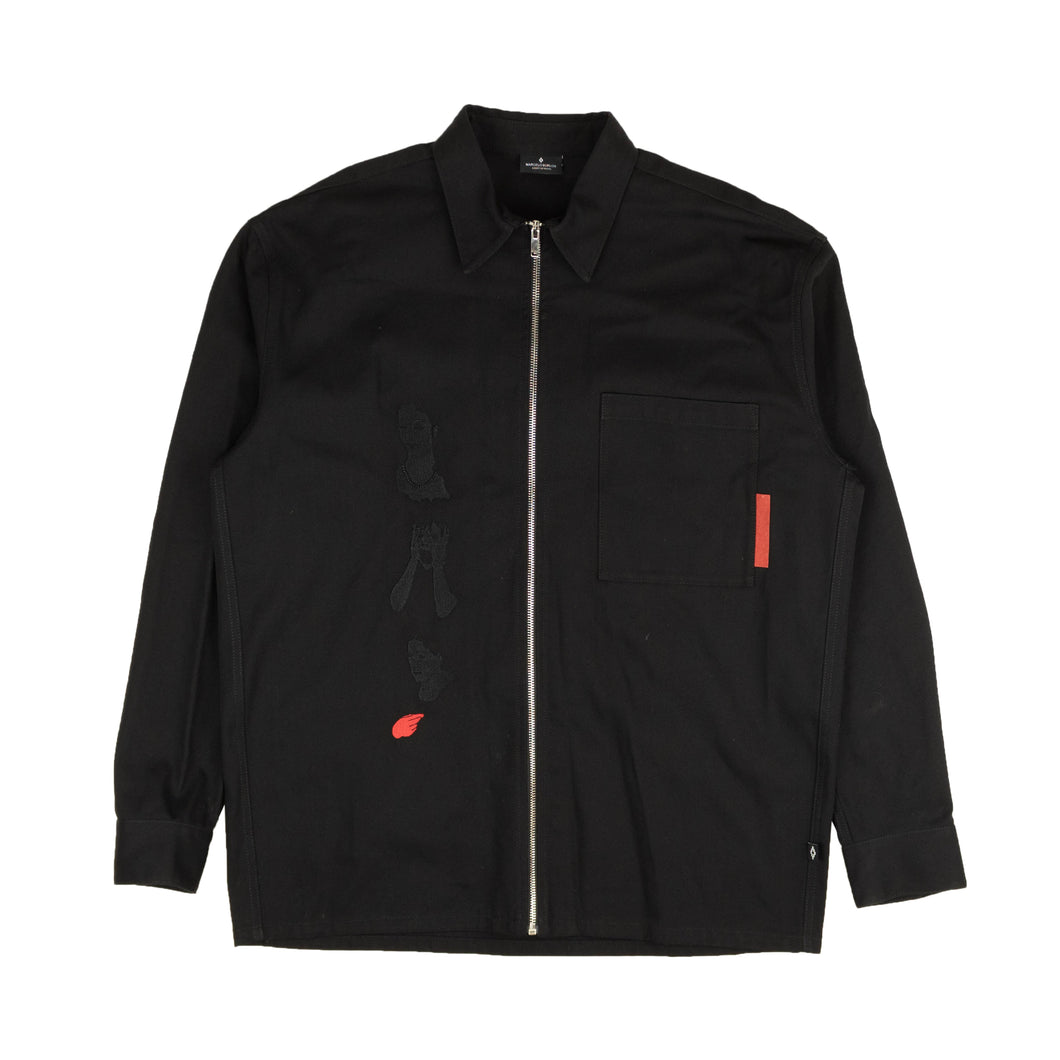Black Red Embroidered Logo Zip Shirt