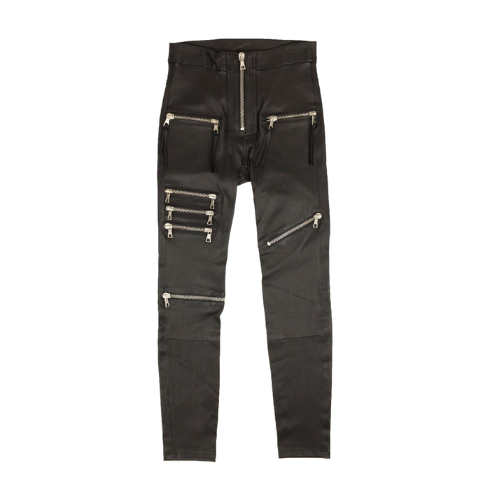 Black Leather Zipper Skinny Pants