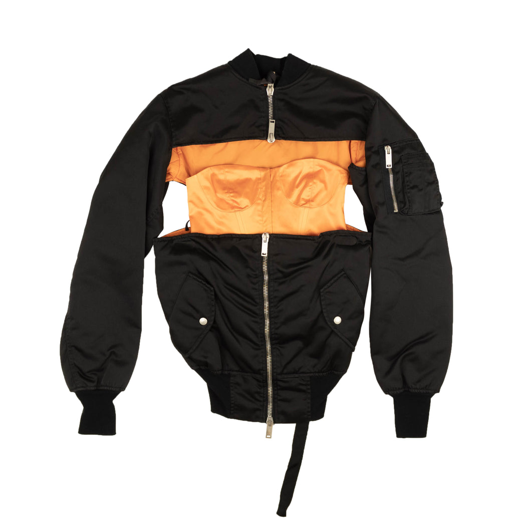 Black And Orange Split Bomber Jacket