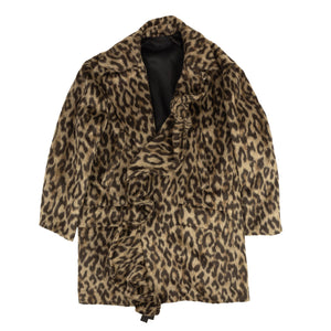 Brown Leopard Print Ruffle Faux Fur Coat