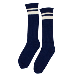 Blue Ribbed White Striped Socks