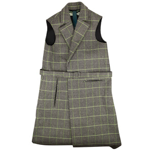 Gray Green Plaid Belt Vest Coat