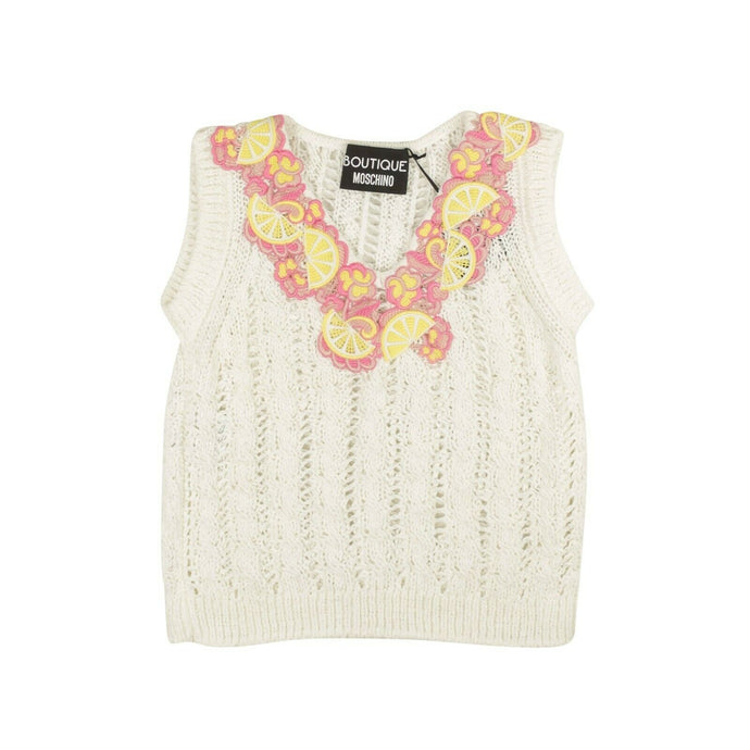 White Embroidered Lemon Crocheted Vest