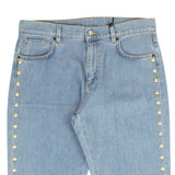 Blue Light Wash Gold Nailhead Accent Jeans