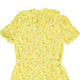 Yellow Lemon Print Silk Ruffle Neck Dress