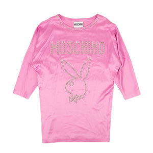 Pink Nailhead Logo Bunny Silk Dress