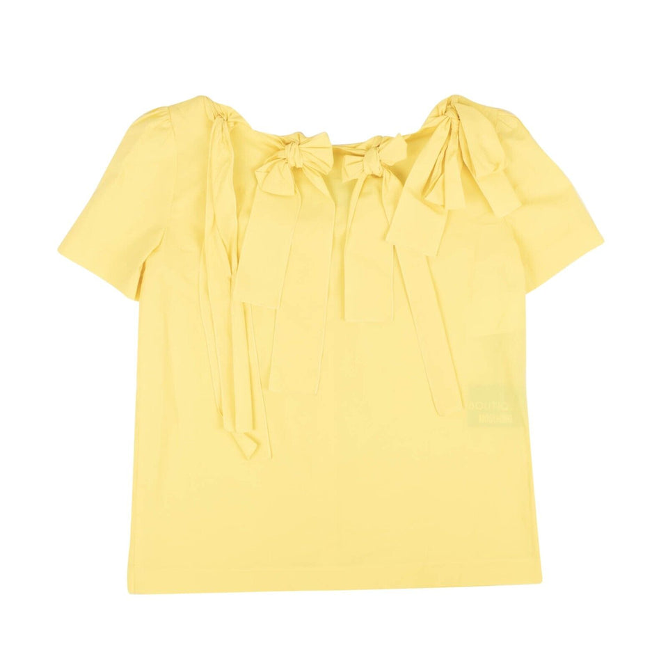 Yellow Bow Accented Show Sleeve Blouse