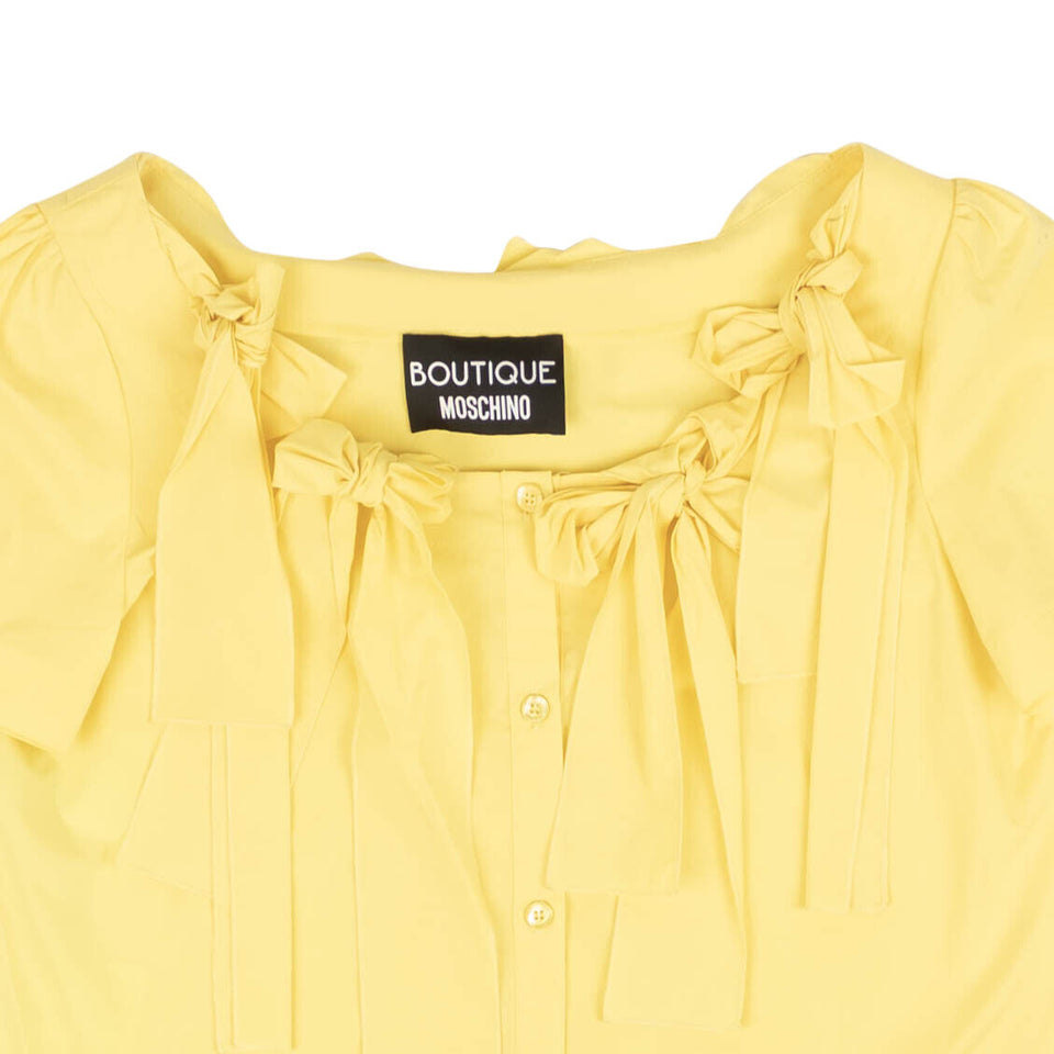 Yellow Bow Accented Show Sleeve Blouse