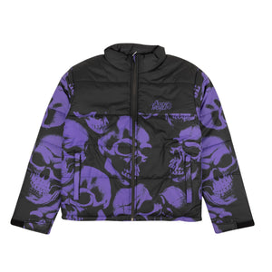 95-PSY-0004/S Skull_Puffer_Black/Purple Black/Purple PSYCHWORLD Skull Print Puffer