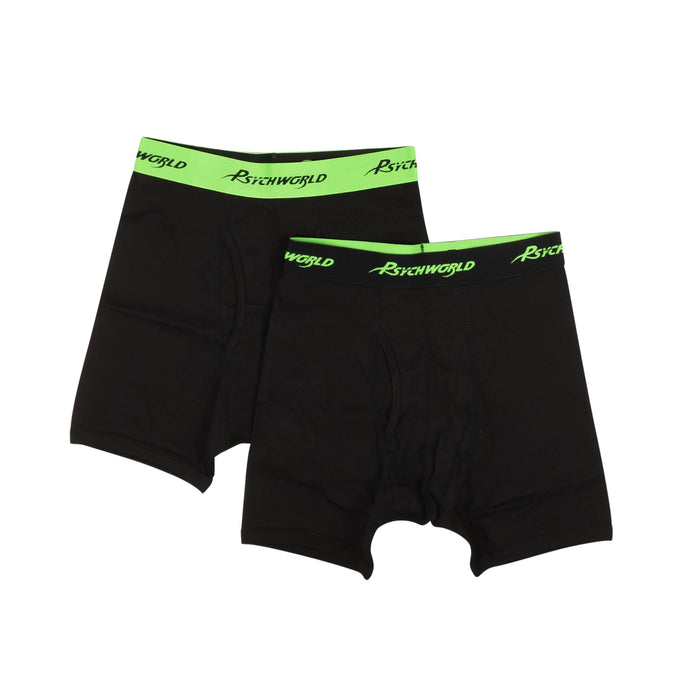 95-PSY-1035/S Boxer_Shorts_Black/Green Black/Green PSYCHWORLD Logo Band Boxer Shorts 2 Pack