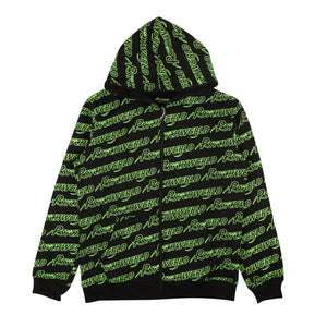 95-PSY-1052/S Allover_Logo_Zip_Up_Hoodie_Green Green PSYCHWORLD Allover Logo Zip-UP Hoodie