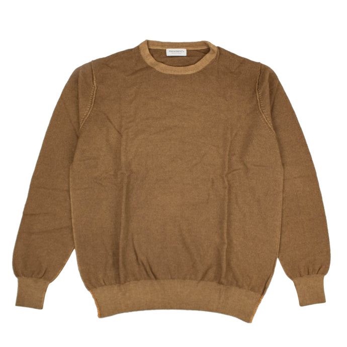 Camel Brown Wool And Cashmere Crewneck Sweater