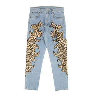 Blue Leopard Flame Detail Jeans
