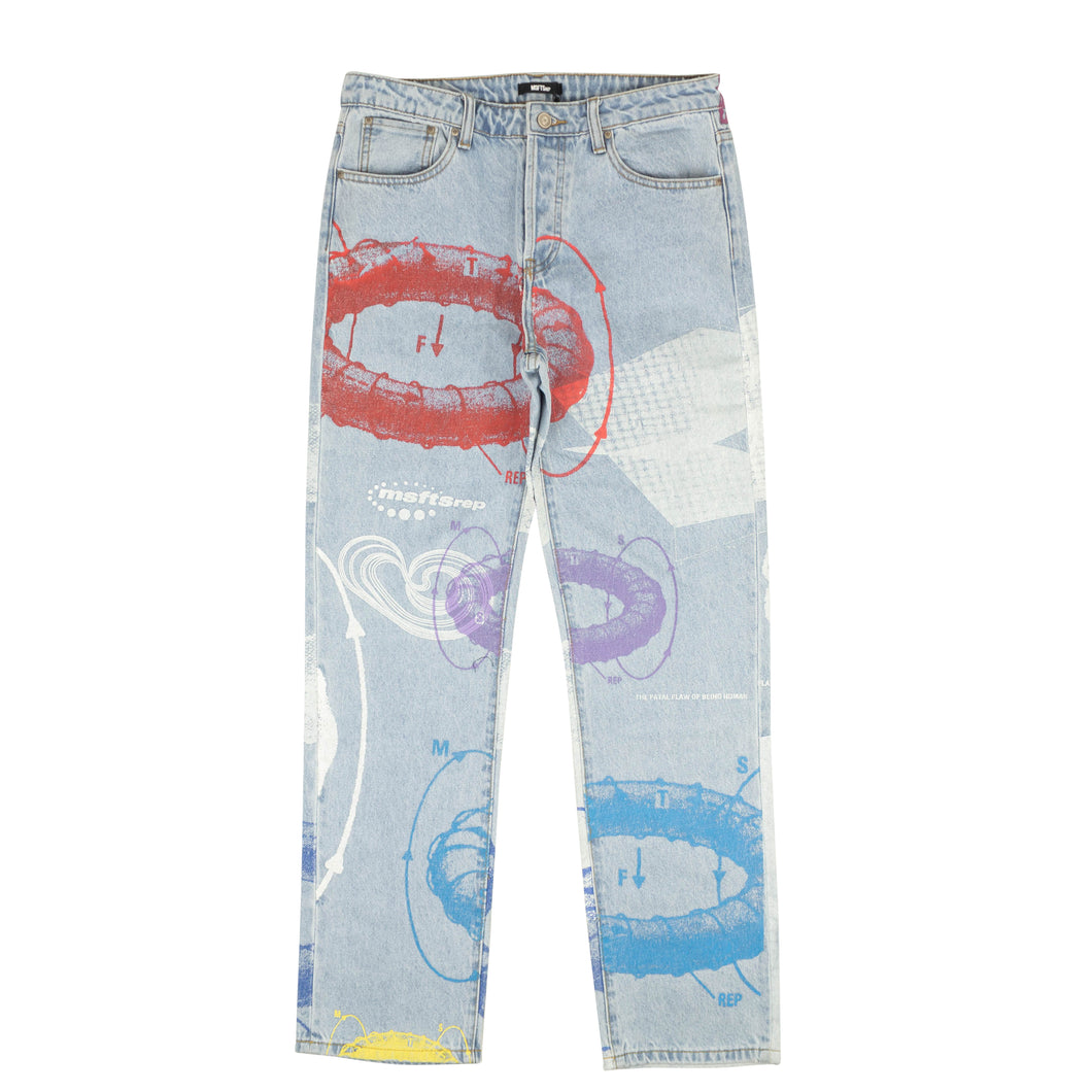 Blue And Multi Denim Straight Jeans
