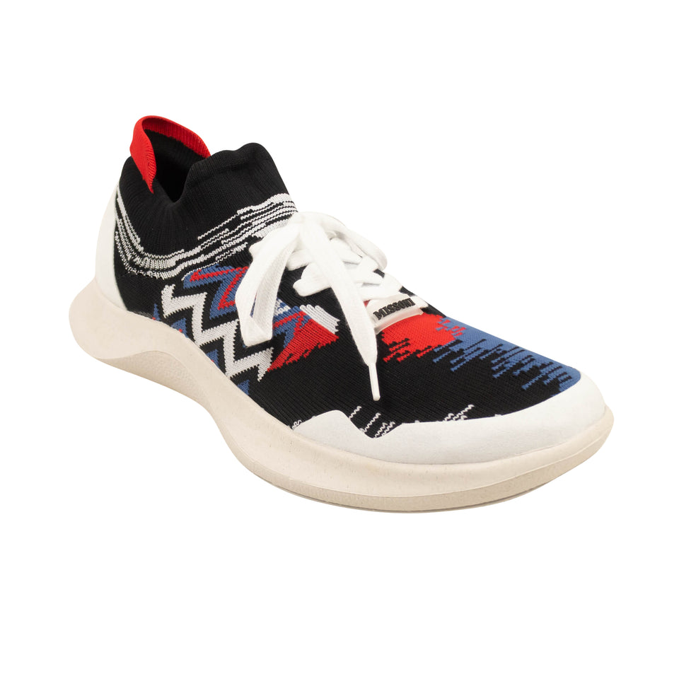 Missoni Men's Black And Red ACBC Fly Knit Chevron Low Top Sneakers