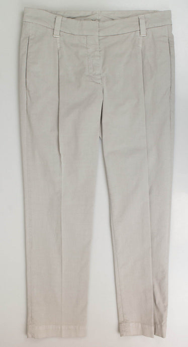Gray Cotton Blend Pleated Casual Pants