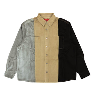 424 On Fairfax Oversized Colorblock Denim Shirt - Gray/Black/Brown