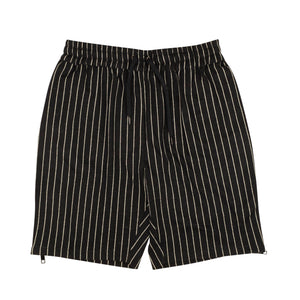 Black White Pinstripe Wool Blend Shorts