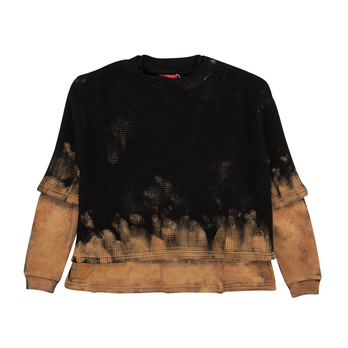 424 On Fairfax Waffle Knit Double Layer T-Shirt - Black/Brown