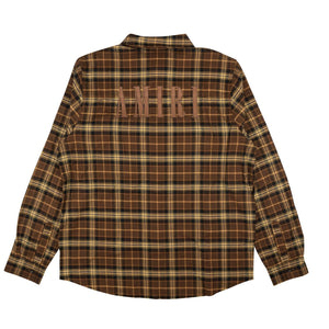 Brown Leather Logo Flannel Button Down Shirt