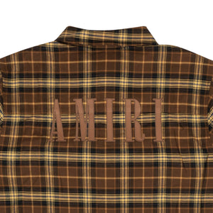 Brown Leather Logo Flannel Button Down Shirt