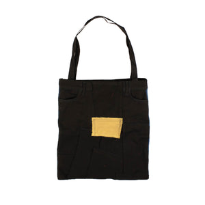 Black And Blue Flannel Patched Tote Bag