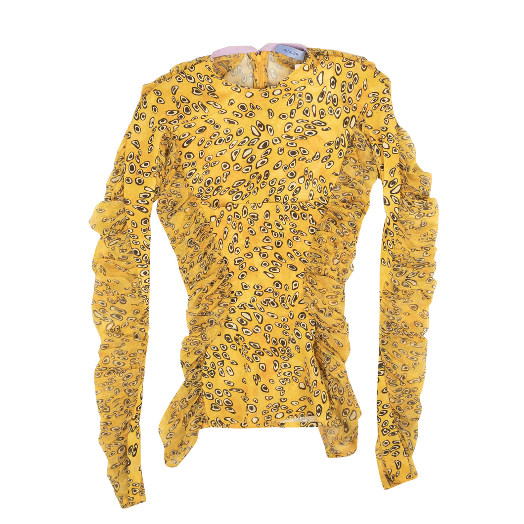 Yellow Printed Mesh Fitted Long Sleeve Shirt