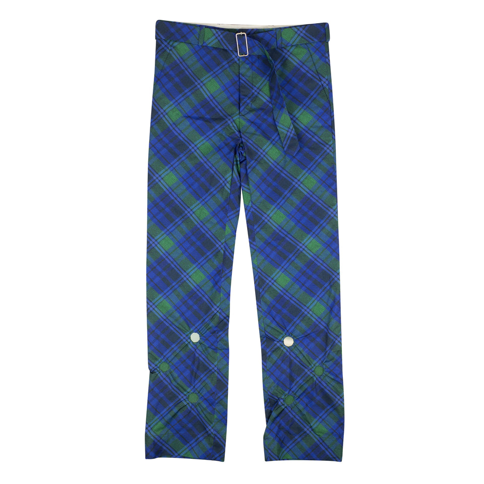 Blue And Green Studded Tartan Print Trousers