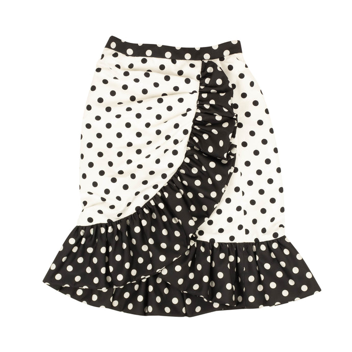 White And Black Polka Dot Ruffle Skirt