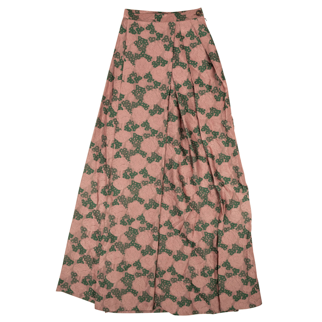 Pink And Green Long Adamant Floral Skirt