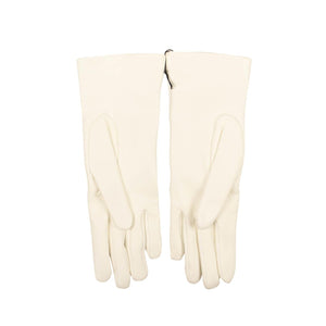 Women's White Leather Giant BB Metal Logo Gloves