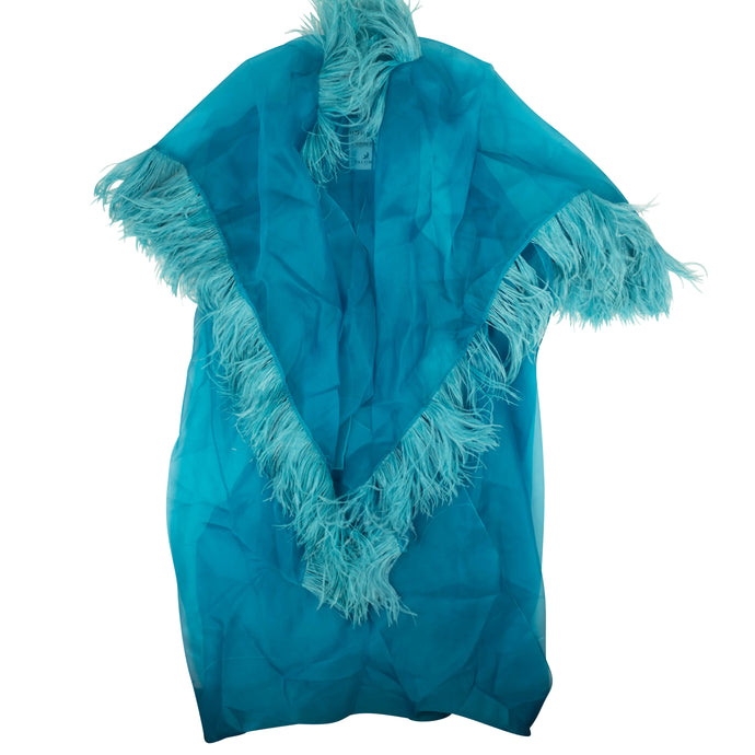 Blue Feather Trim Silk Robe