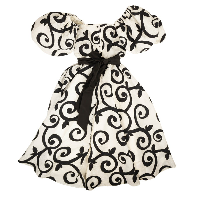 Black And White Cloque Swirl Dress