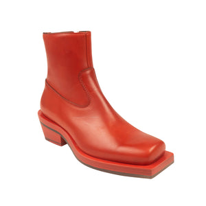 Red Stained Leather Square Ankle Boots