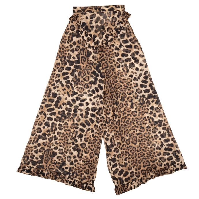 Brown Leopard Print Silk Ruffled Pants