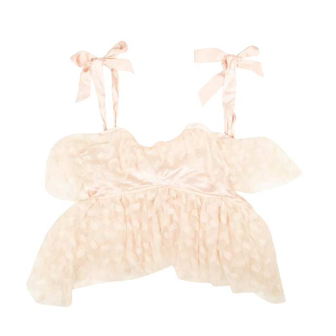 Light Pink Embroidered Tulle Bow Tiered Top