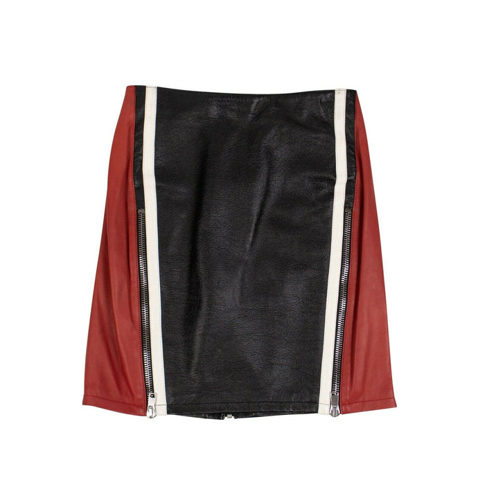 Women's Black Leather Block Color Mini Skirt