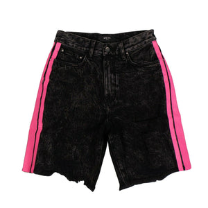 Men's Acid Wash Denim Side Stripes Shorts - Black
