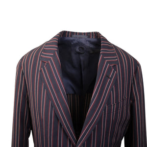 Navy And Burgundy Striped Single Breasted Blazer