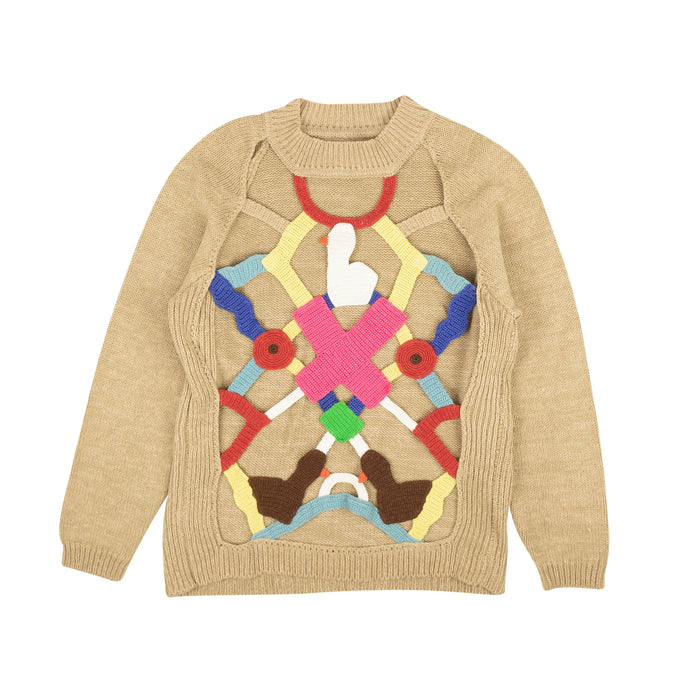 Camel Swans Crochet Front Sweater