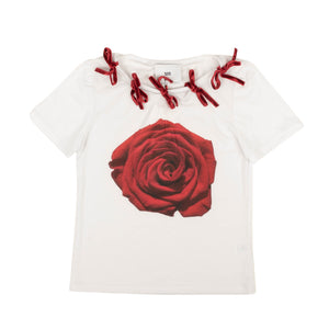 White Short Sleeve Rose Bow T-Shirt
