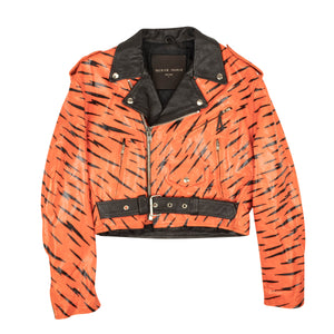 Orange Tiger Hand Painted Leather Jacket