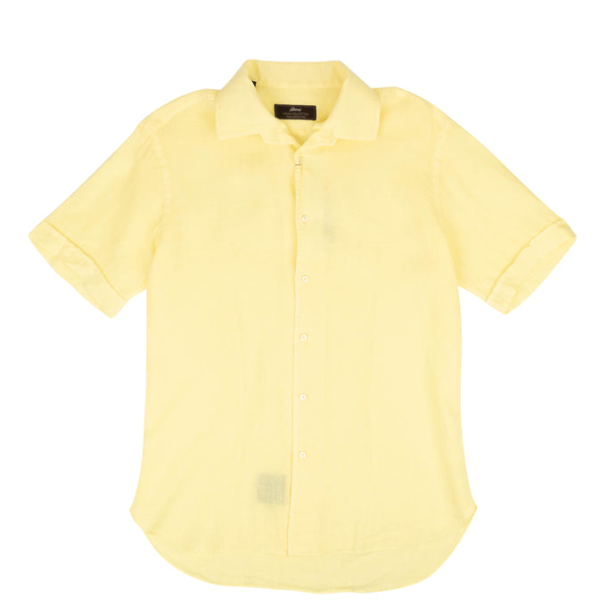 Brioni Linen Slim Fit Short Sleeves Casual Shirt - Yellow