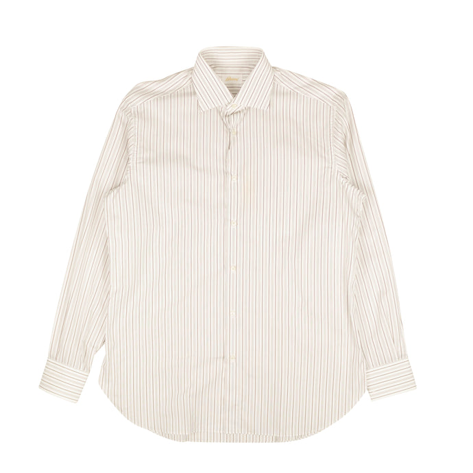 White And Brown Pinstripe Cotton Dress Shirt