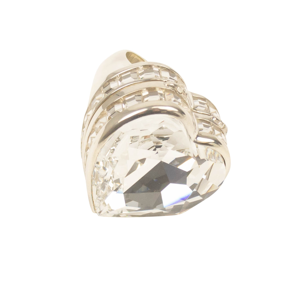 Silver And Clear Heart Box Crystal Ring