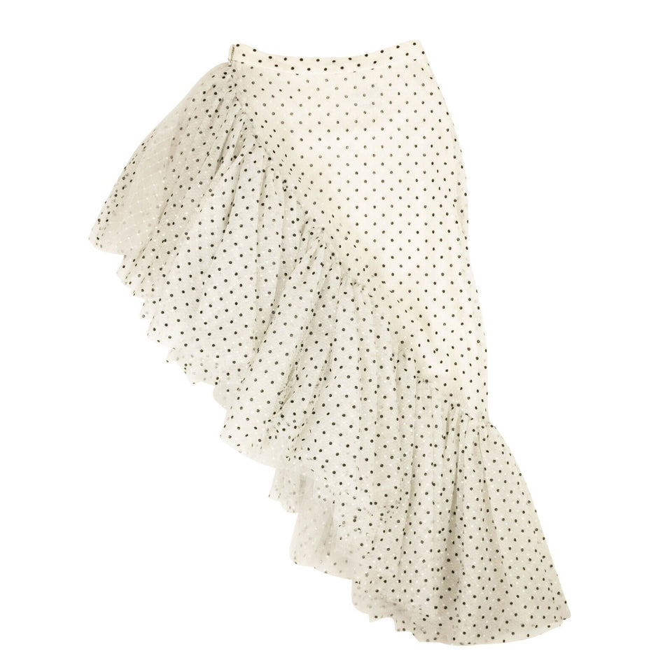 White And Black Flocked Tulle Asmmetric Skirt