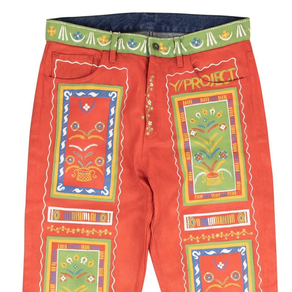 Red Print Hand Painted Multi Denim Jeans