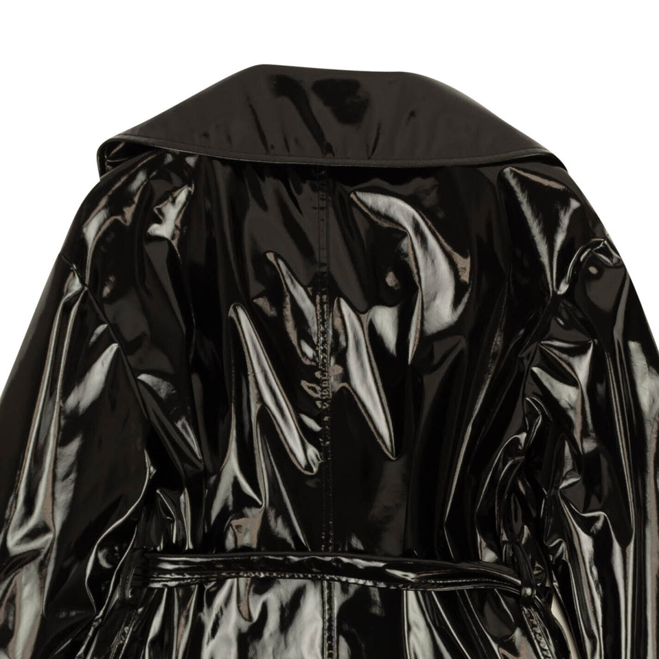 Black Patent Faux Leather Raincoat