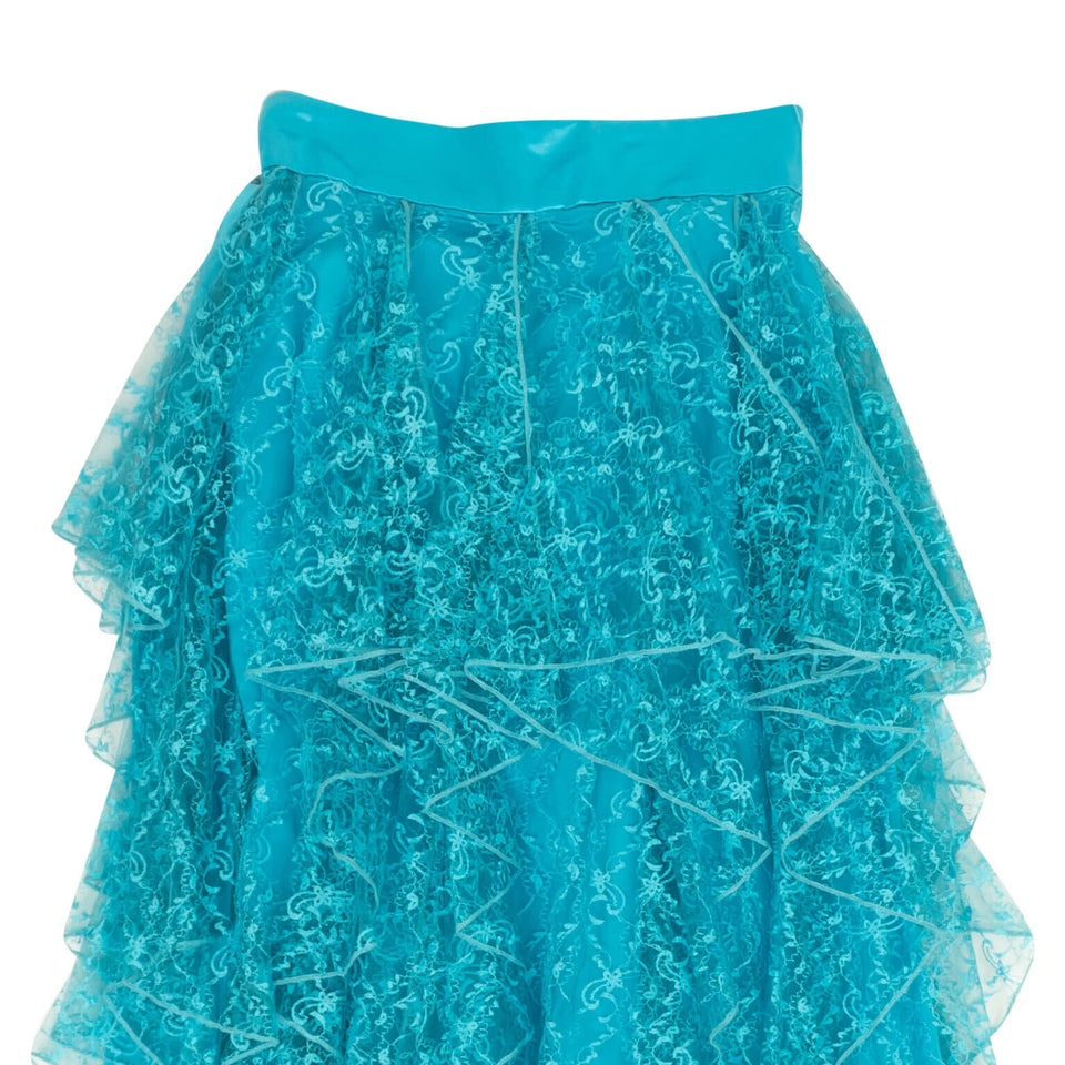 Teal Floral Lace Asymmetrical Skirt